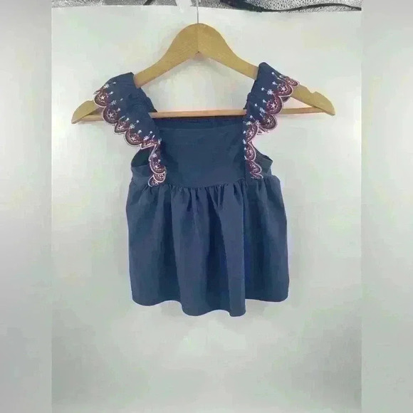 CAT & JACK Girl 5T Red/White/Blue Flutter Sleeve Swimsuit Top Embroidered - Picture 7 of 8